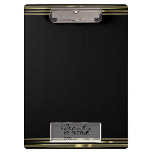 Carpeta De Pinza Banda de Oro Negro Elegante Chic Glam Personalizad (Anverso)