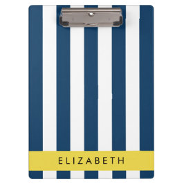 Carpeta De Pinza Bandas azules de la marina, patrón rayado, tu nomb