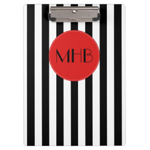 Carpeta De Pinza Bandas negras y blancas, patrón rayado, monograma