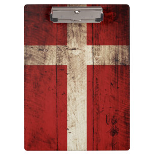 Carpeta De Pinza Bandera de Dinamarca en grano de madera viejo
