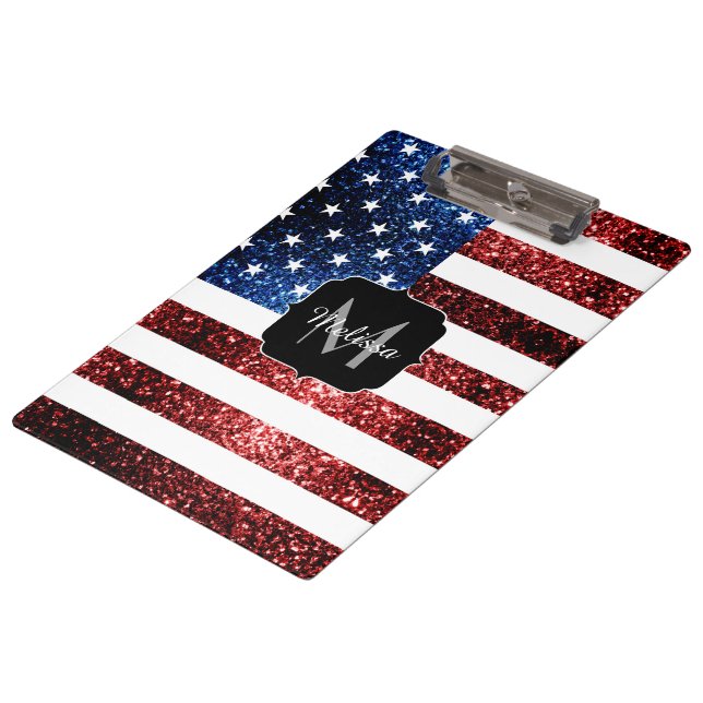 Carpeta De Pinza Bandera de Estados Unidos azul brillante purpurina (Angular)