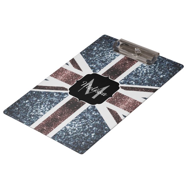 Carpeta De Pinza Bandera rusa británica azul brillante purpurinas M (Angular)