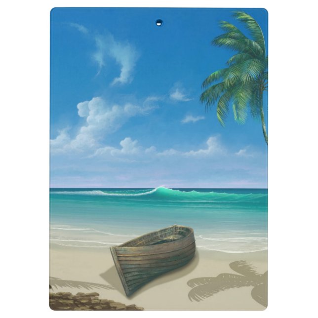Carpeta De Pinza Barco del paraíso de la playa de Isla Tropical (Reverso)