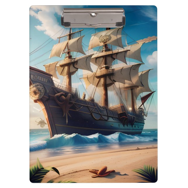 Carpeta De Pinza Barco pirata de playa tropical (Anverso)
