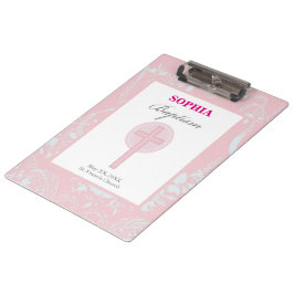 Carpeta De Pinza Bautismo Chica de encaje rosado