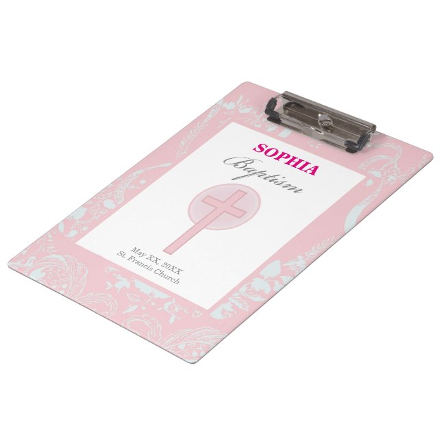 Carpeta De Pinza Bautismo Chica de encaje rosado (Angular)