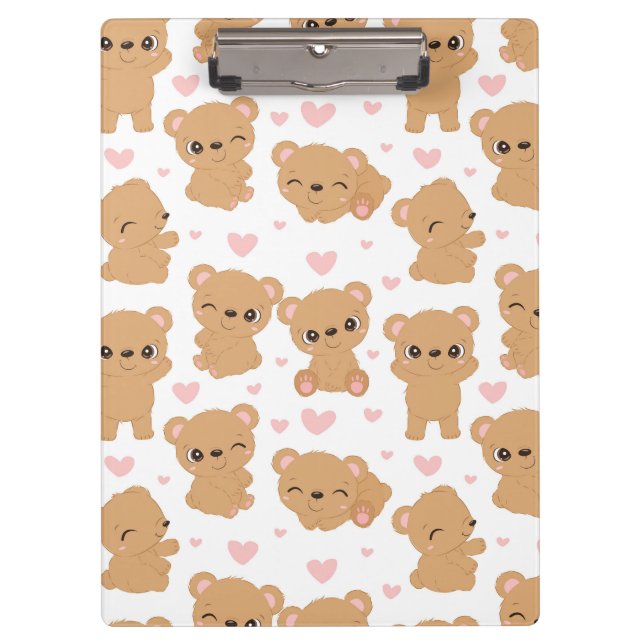 Carpeta De Pinza Bears and Pink Hearts Clipboard (Anverso)