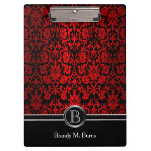 Carpeta De Pinza Beautiful Bright Red & Black Floral Damask