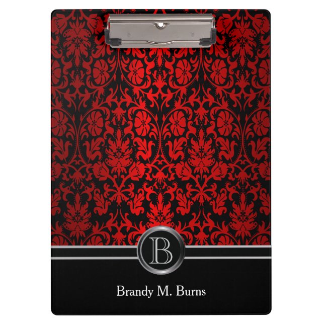 Carpeta De Pinza Beautiful Bright Red & Black Floral Damask (Anverso)