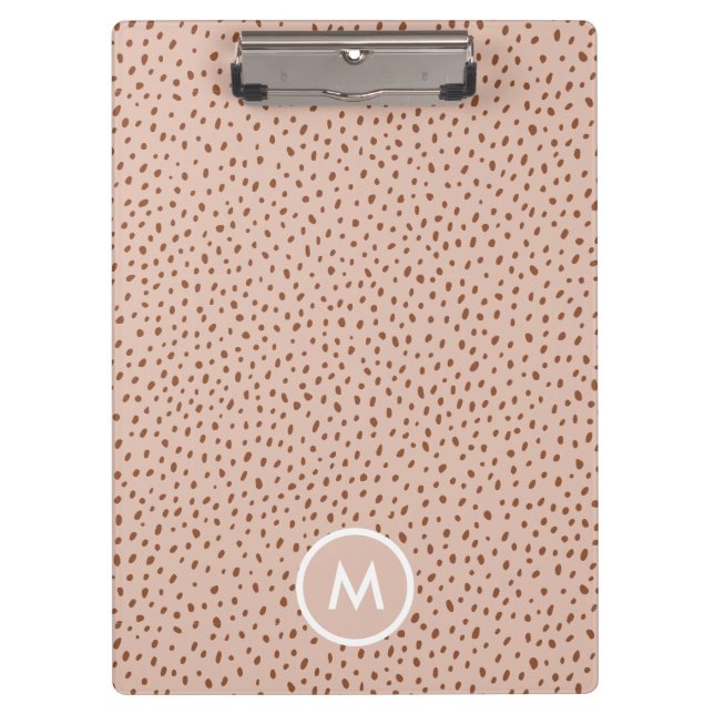 Carpeta De Pinza Beige y Boho Terracotta Brown Dots Monograma (Anverso)