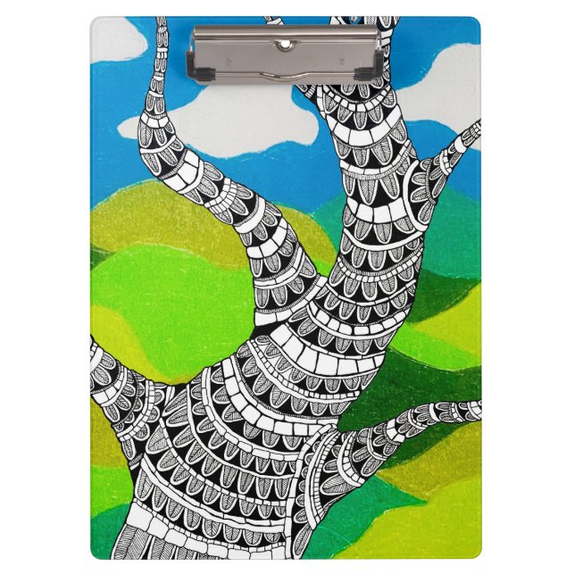 Carpeta De Pinza Bendy Tree Design Clouds Grassy Landscape (Anverso)