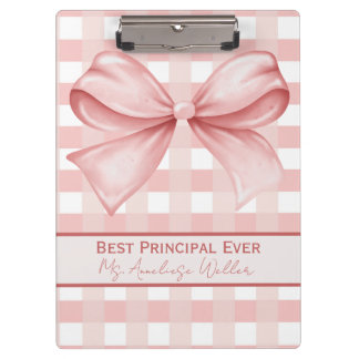 Carpeta De Pinza Best Principal Ever Personalized Gingham Bow