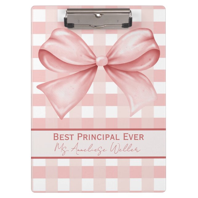 Carpeta De Pinza Best Principal Ever Personalized Gingham Bow (Anverso)