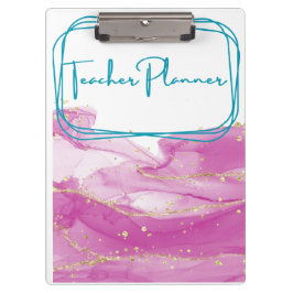 Carpeta De Pinza Binder de profesores rosados y dorados