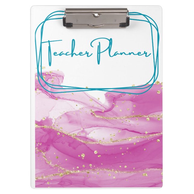 Carpeta De Pinza Binder de profesores rosados y dorados (Anverso)
