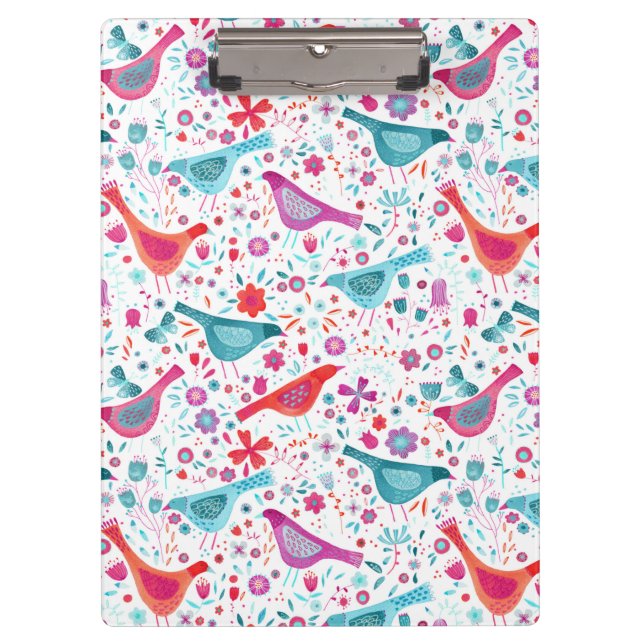 Carpeta De Pinza Bird Watercolor Floral Boho (Anverso)