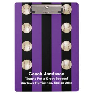 Carpeta De Pinza Black and Purple Stripe, Baseball Coach, Name,