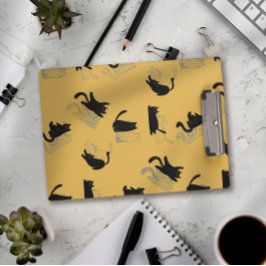 Carpeta De Pinza Black Cats on Mustard with Blue Outlines– Modern