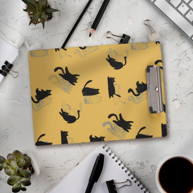 Carpeta De Pinza Black Cats on Mustard with Blue Outlines– Modern  (Subido por el creador)