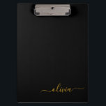 Carpeta De Pinza Black Gold Modern Script Girly Monograma Nombre<br><div class="desc">Portapapeles de planeación de nombres de monograma negro y dorado. Esto hace que el dulce perfecto cumpleaños 16,  boda,  ducha de novia,  aniversario,  ducha de bebé o fiesta de soltera sea regalo para alguien que ama el lujo glam y los estilos de moda.</div>