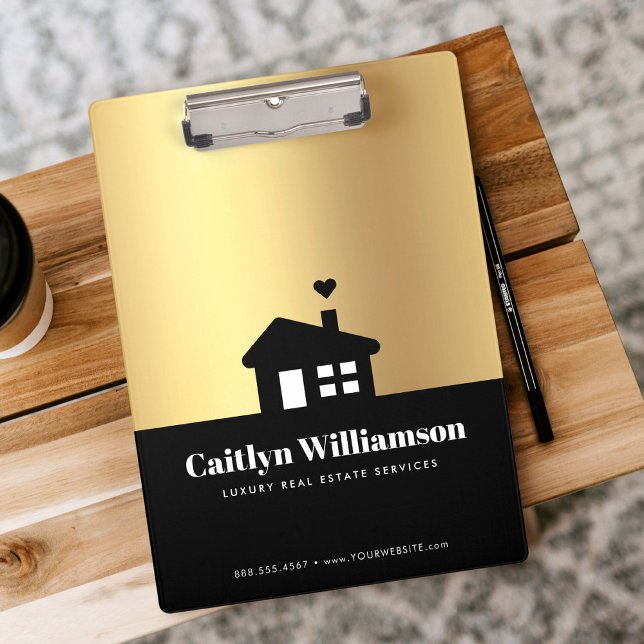 Carpeta De Pinza Black Gold Real Estate Broker Agent Moderno House (Subido por el creador)