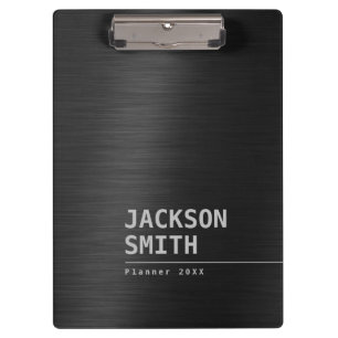 Carpeta De Pinza Black Modern Simple Personalized Name Profesional