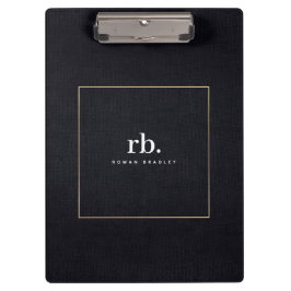 Carpeta De Pinza Black White Gold Fabric Effect Elegant Monogram