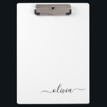 Carpeta De Pinza Black White Modern Script Girly Monograma Nombre<br><div class="desc">Portapapeles de planeamiento de nombres de monograma en blanco y negro. Esto hace que el dulce perfecto cumpleaños 16,  boda,  ducha de novia,  aniversario,  ducha de bebé o fiesta de soltera sea regalo para alguien que ama el lujo glam y los estilos de moda.</div>