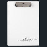 Carpeta De Pinza Black White Modern Script Girly Monograma Nombre<br><div class="desc">Portapapeles de planeamiento de nombres de monograma en blanco y negro. Esto hace que el dulce perfecto cumpleaños 16,  boda,  ducha de novia,  aniversario,  ducha de bebé o fiesta de soltera sea regalo para alguien que ama el lujo glam y los estilos de moda.</div>