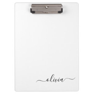 Carpeta De Pinza Black White Modern Script Girly Monograma Nombre