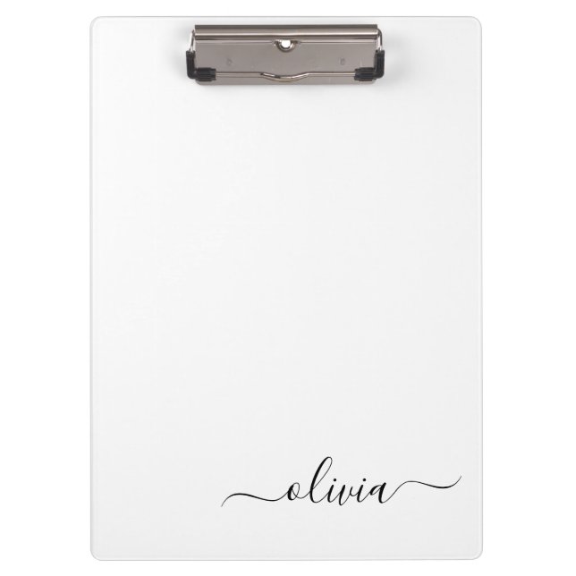 Carpeta De Pinza Black White Modern Script Girly Monograma Nombre (Anverso)