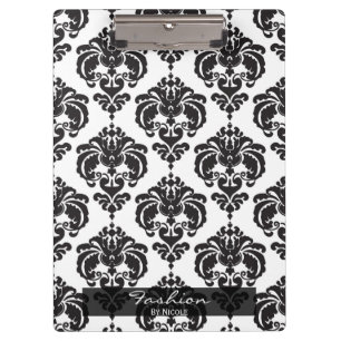 Carpeta De Pinza Blanco Negro Damasco Chic Elegante Glam Personaliz