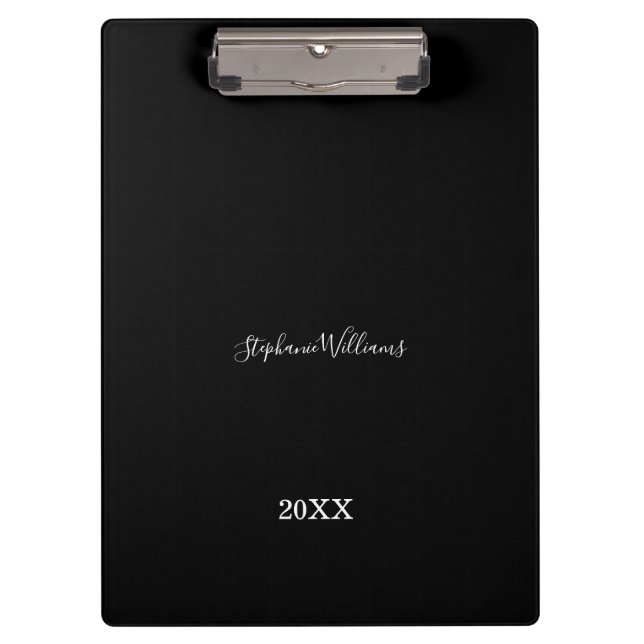 Carpeta De Pinza Blanco negro elegante nombre personalizado año reg (Anverso)