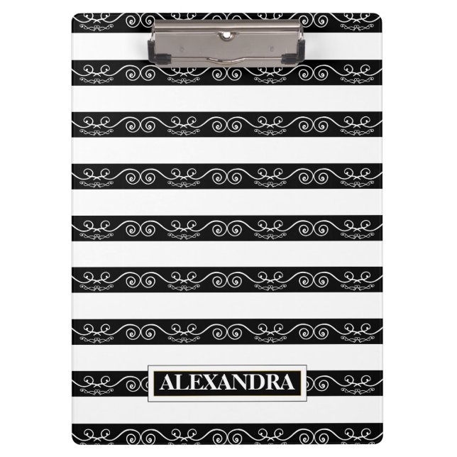 Carpeta De Pinza Blanco negro moderno a rayas (Anverso)