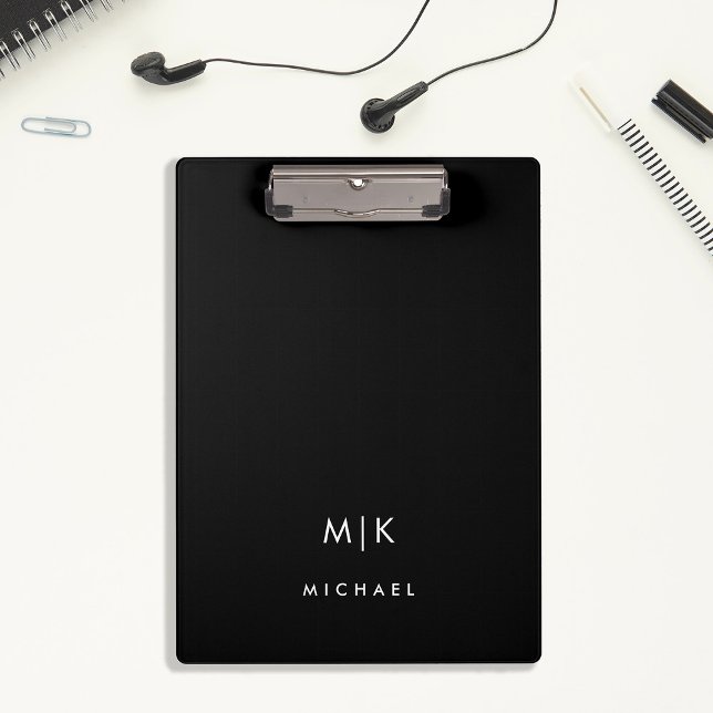 Carpeta De Pinza Blanco y negro | Monograma moderno (An elegant, modern and minimalist clipboard with your monogram or initials)