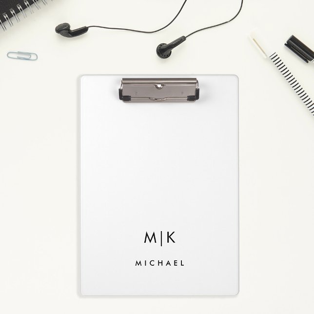 Carpeta De Pinza Blanco y negro | Monograma moderno (An elegant, modern and minimalist clipboard with your monogram or initials)