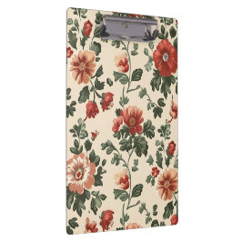 Carpeta De Pinza Bloom Jardín Rústico - Patrón Floral Rojo Vintage