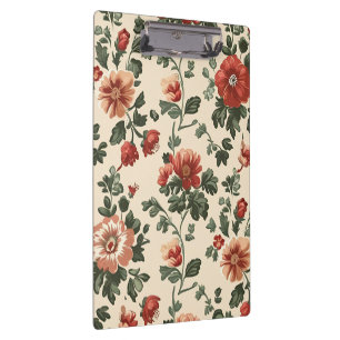 Carpeta De Pinza Bloom Jardín Rústico - Patrón Floral Rojo Vintage