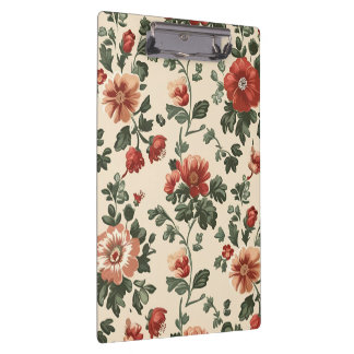 Carpeta De Pinza Bloom Jardín Rústico - Patrón Floral Rojo Vintage