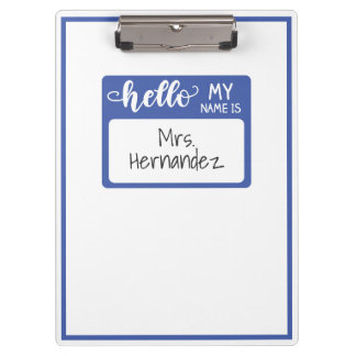 Carpeta De Pinza Blue Hello Mi Nombre Es Etiqueta Escolar De Maestr