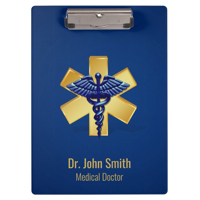 Carpeta De Pinza Blue Medical 3D Caduceus Gold Cross (Anverso)