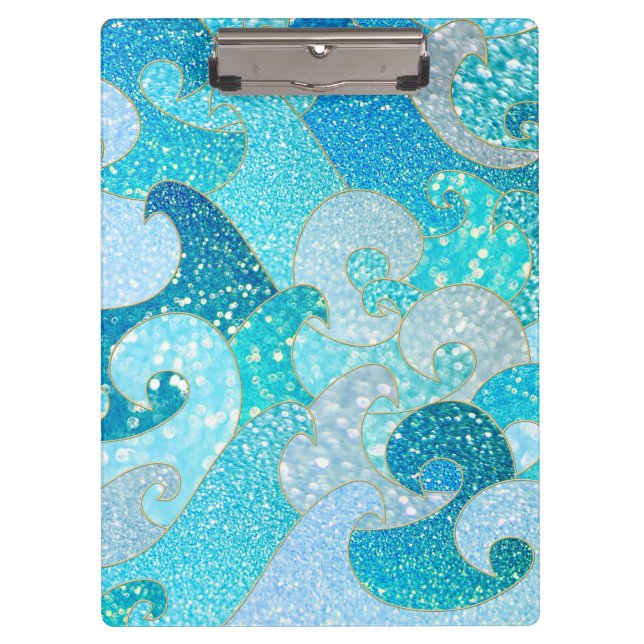 Carpeta De Pinza Blue Mermaid Faux Purpurina Sea - Océano oro Verde (Anverso)