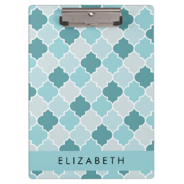 Carpeta De Pinza Blue Moroccan Trellis, Quatrefoil, tu nombre