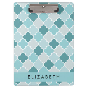 Carpeta De Pinza Blue Moroccan Trellis, Quatrefoil, tu nombre