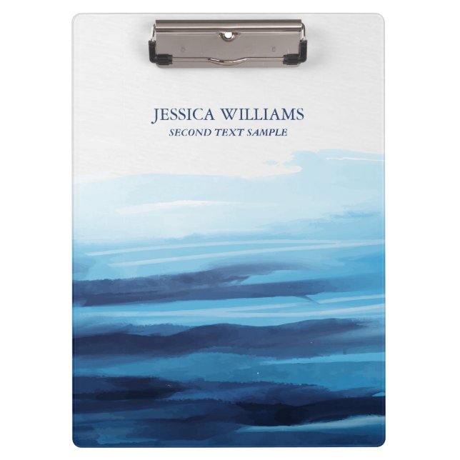 Carpeta De Pinza Blue Ocean Watercolor Abstract Sea Monograma (Anverso)