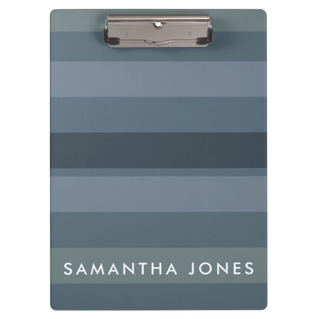 Carpeta De Pinza Blue Shades Ombre Simple Stripe Personaliza Nombre (Anverso)