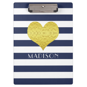 Carpeta De Pinza Blue White Gold Heart Pattern Your Name