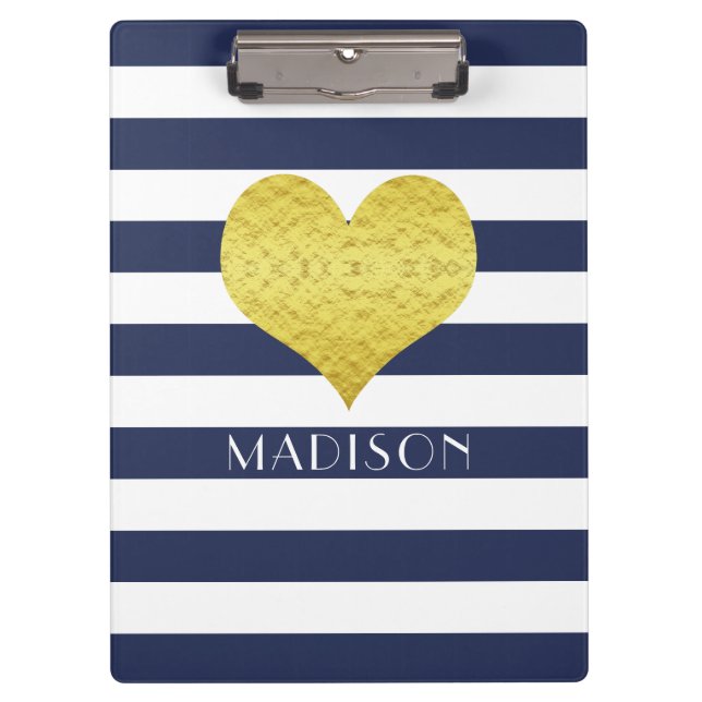 Carpeta De Pinza Blue White Gold Heart Pattern Your Name (Anverso)