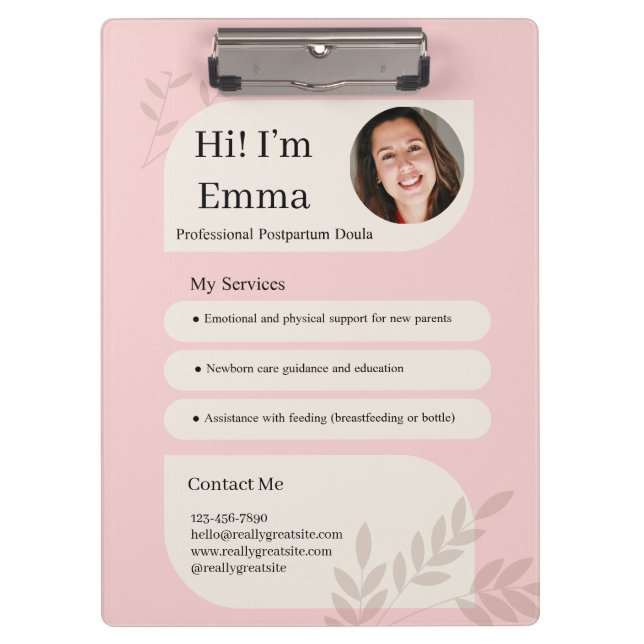 Carpeta De Pinza Blush Pink Postpartum Doula Professional Design (Anverso)