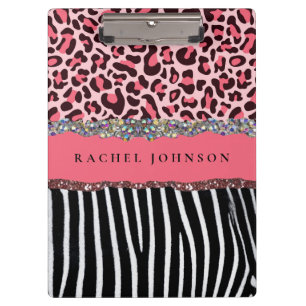 Carpeta De Pinza Blush Rosa Femenino Brillo Estampado de Leopardo E